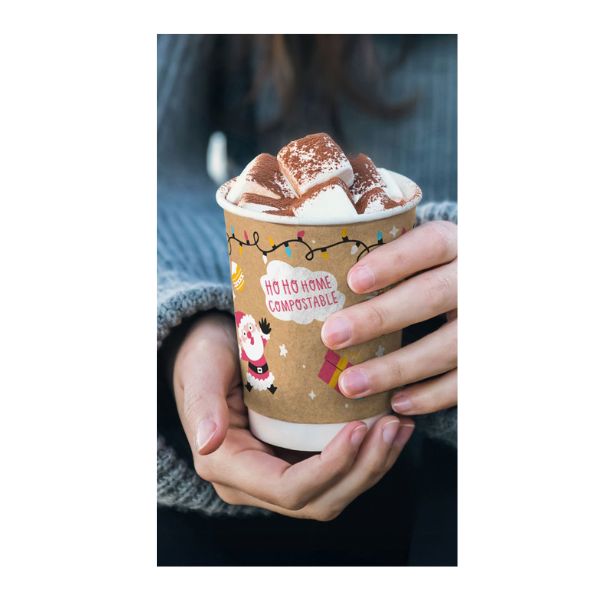 12oz Kraft Christmas Festive Double Wall Takeaway Hot Cups x 100