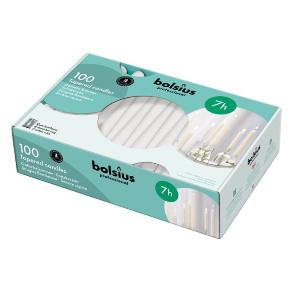 Bolsius 10" White Tapered Candles (25cm) - x 100