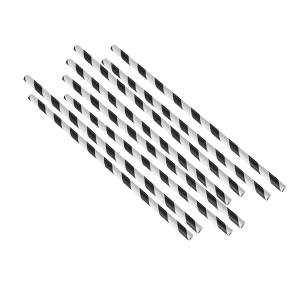 8" Paper Straws Black and White- 6mm Bore Compostable x 250