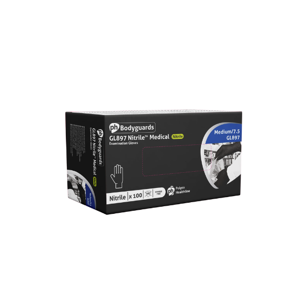 GL897 Black Nitrile examination gloves Powder Free (Box 100)