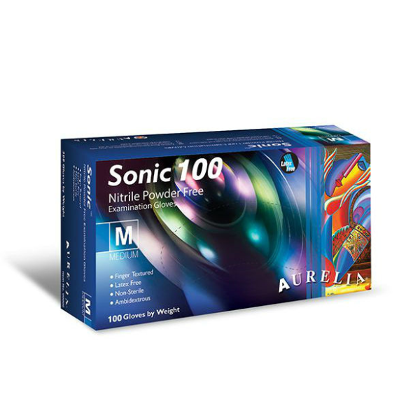 Aurelia Sonic blue nitrile powder free disposable gloves box of 100 professional hygiene gloves