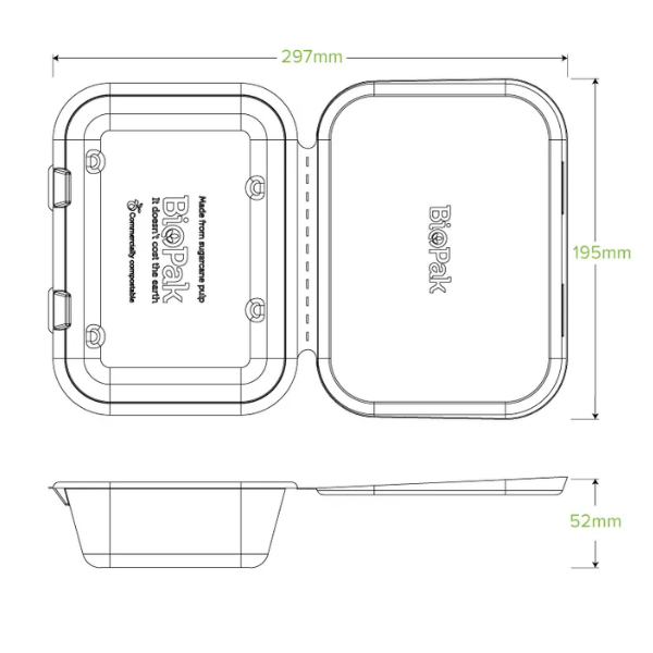 7.5x5x1.9" White BioCane Clamshell- 300/Carton
