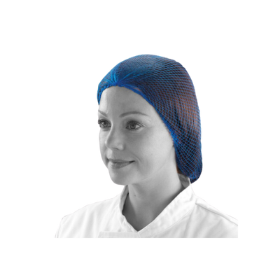 Pack of 432 blue metal-free hairnets for food processing and catering hygiene.