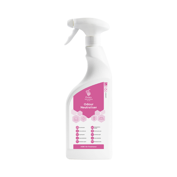 Evans Odour Neutraliser 750ml Trigger Sprays (Pack of 6) - Professional Malodour Eliminator for Smoke, Pet Odours, and Fabrics. Ready-to-Use Formula.