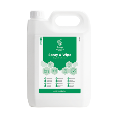 Evans Spray & Wipe 5L Daily Multi Task Cleaner - pH Neutral Surface Spray for Desks, Glass, Mirrors, and Hard Surfaces in Offices and Hotels