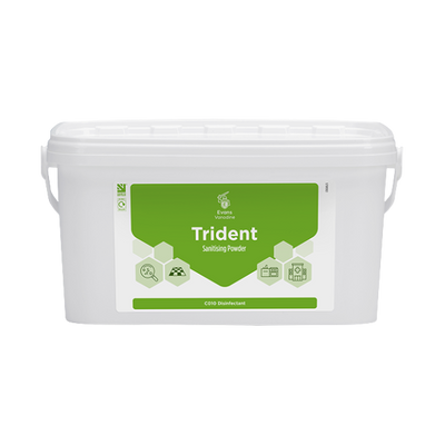 Evans Trident 5kg Blue Sanitising Powder - Chlorine Releasing Agent for Dairy Equipment, Tannin Removal, and High-Risk Kitchen Sanitizing
