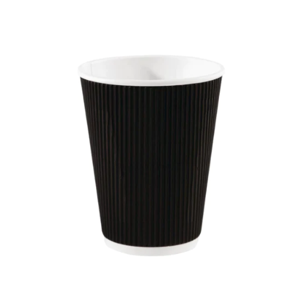 12oz Tall Black Ripple Paper Cups Recyclable x 500