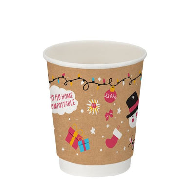 8oz Kraft  Christmas Festive Double Wall Takeaway Hot Cups x 100