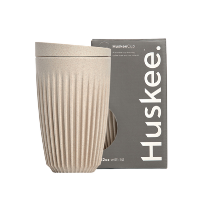 HUSKEE 12oz HuskeeCup Coffee and Tea Cup and Lid (Natural Colour)