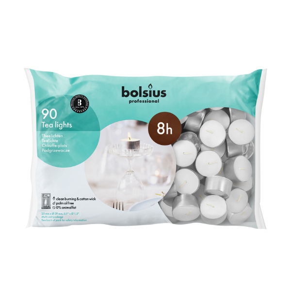 Bolsius Tea Lights 8 Hour Long Burn  - Case of 540