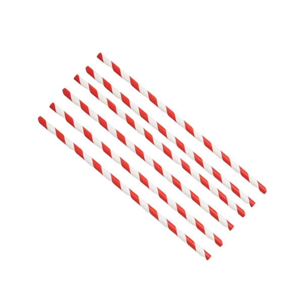 8" Paper Straws Red and White- 6mm Bore Compostable x 250