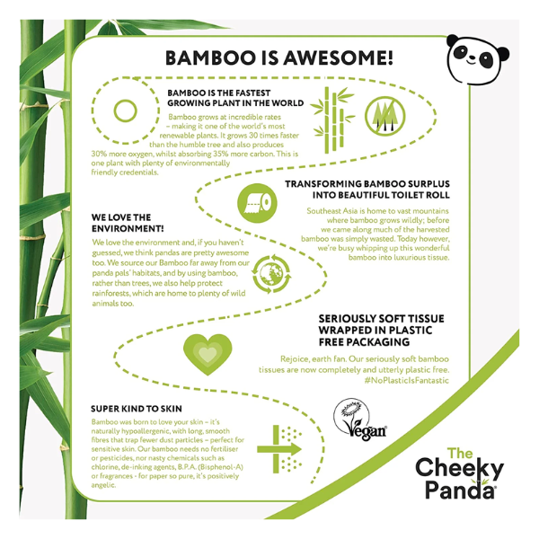 Cheeky Panda Ultra-Sustainable Plastic-Free Bamboo Toilet Tissue - 48 Rolls