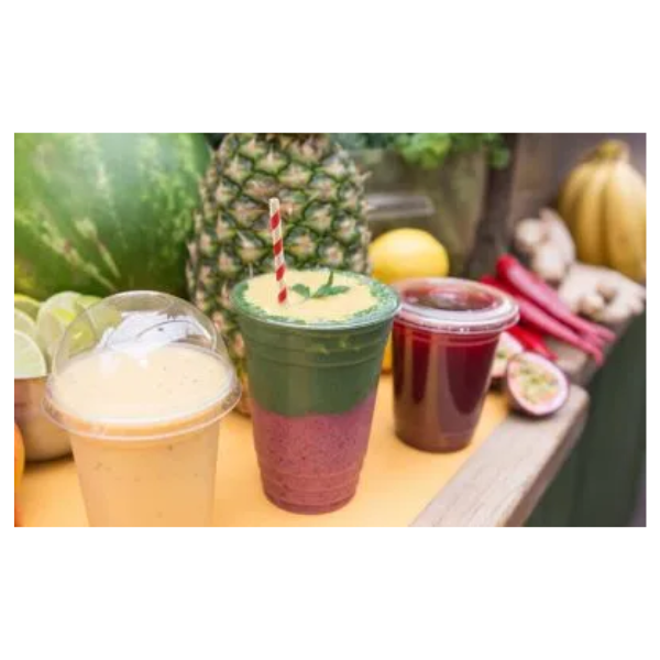 12oz Clear Smoothie Cup Flat Lid with Hole -Recyclable x 1000