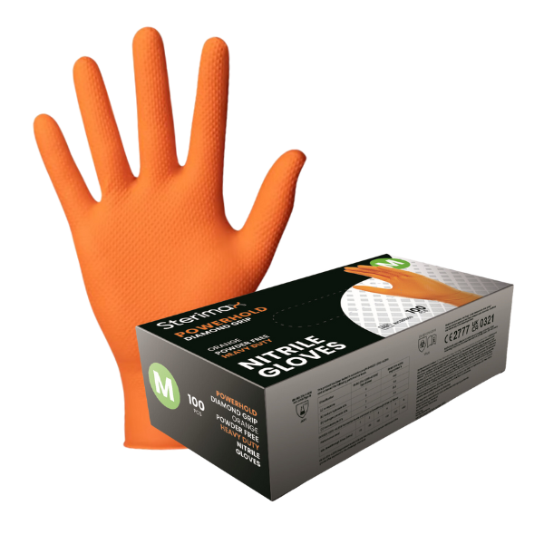 Orange Nitrile PF Diamond Grip Gloves- Box 100