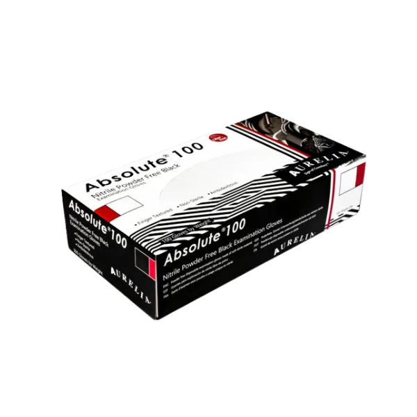 Aurelia Absolute black nitrile powder free examination gloves box of 100 superior strength disposable gloves