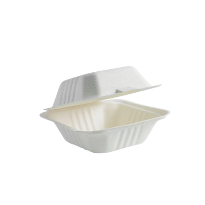 Sugarcane 6" Burger Clamshell White- 400/Carton