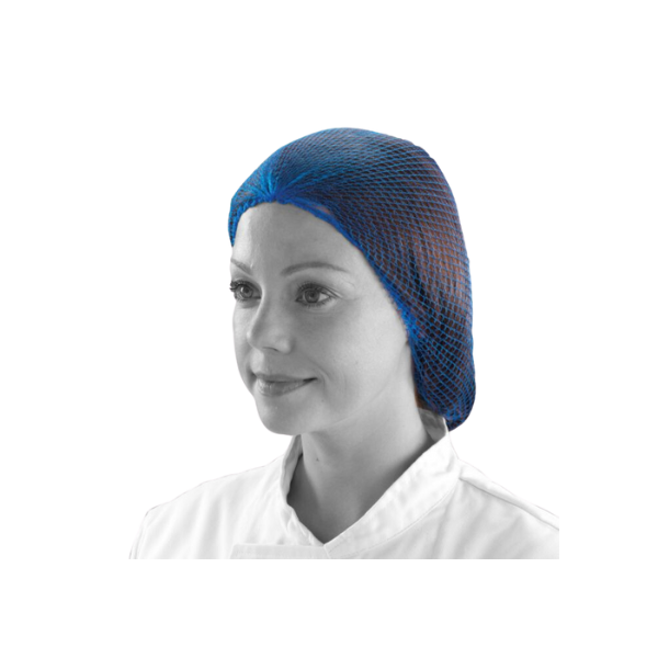 Pack of 432 blue metal-free hairnets for food processing and catering hygiene.