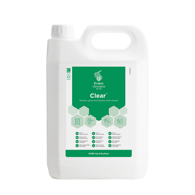Evans Clear 5L Bulk Refill - Alcohol-Based Non-Smear Glass Cleaner for Windows, Mirrors, and Polished Stainless Steel. Quick-Drying Formula.