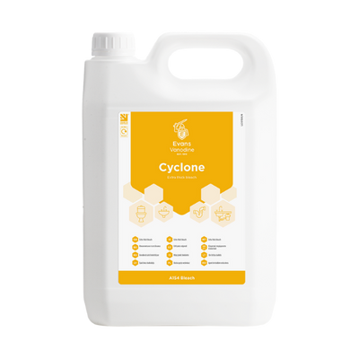 Evans Cyclone 5L Extra Thick Bleach - Industrial Strength Sodium Hypochlorite Disinfectant for Toilets, Drains, and Sinks. High-Viscosity Formula.