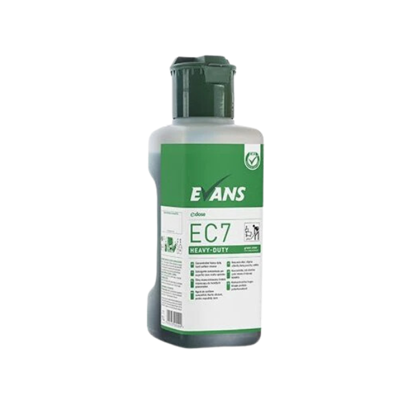 Evans EC7 1L Super Concentrate Heavy Duty Hard Surface Cleaner - Unperfumed Degreaser for Commercial Kitchens and Food Prep Areas. Makes up to 100 Sprays.