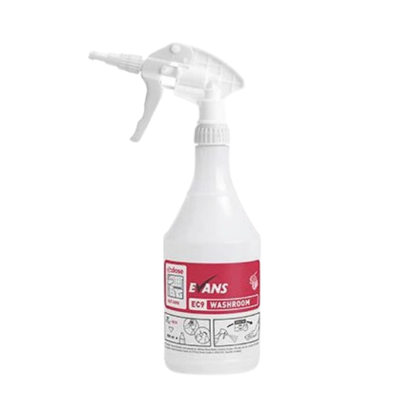 Evans EC9 1 Litre Empty Applicator Bottle with Angled Neck and Dispensing Cap - For Precise Under-Rim Application of EC9 Washroom Cleaner.