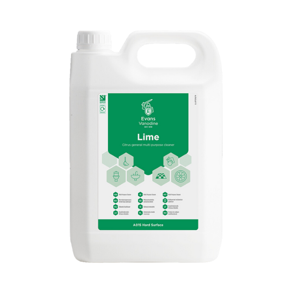 Evans Lime 5L Concentrated Multi-Purpose Cleaner - Neutral pH Detergent for Floors, Walls, and Hard Surfaces with a Fresh Zesty Lime Scent.