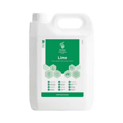Evans Lime 5L Concentrated Multi-Purpose Cleaner - Neutral pH Detergent for Floors, Walls, and Hard Surfaces with a Fresh Zesty Lime Scent.