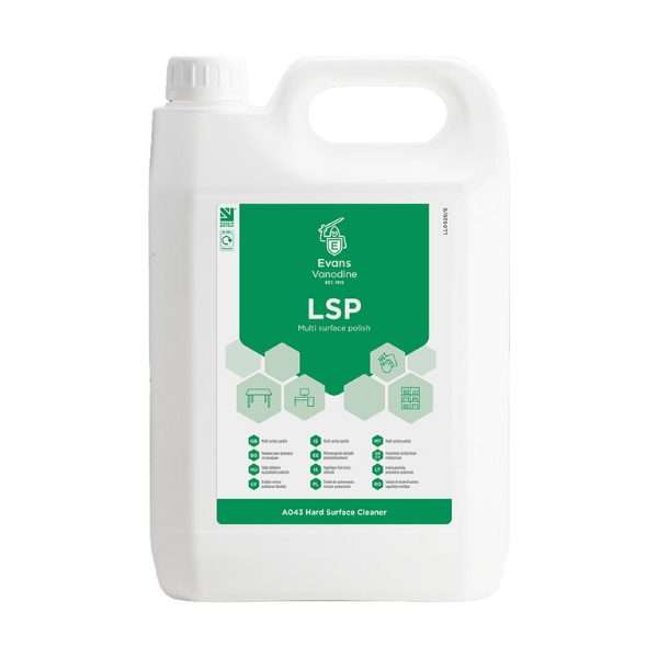 Evans L.S.P. 5L Liquid Spray Polish - Silicone Free Furniture Polish for Wood, Laminate, Glass, and Stainless Steel in Professional Housekeeping.