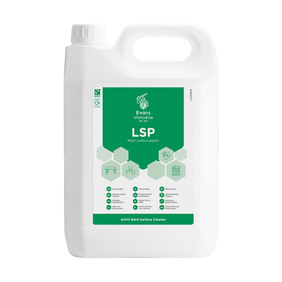 Evans L.S.P. 5L Liquid Spray Polish - Silicone Free Furniture Polish for Wood, Laminate, Glass, and Stainless Steel in Professional Housekeeping.