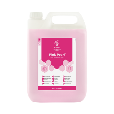 Evans Pink Pearl 5L Luxury Pearlised Hand Hair and Body Wash - pH Neutral Multi-Purpose Soap for Hotels, Gyms, and Leisure Centers.
