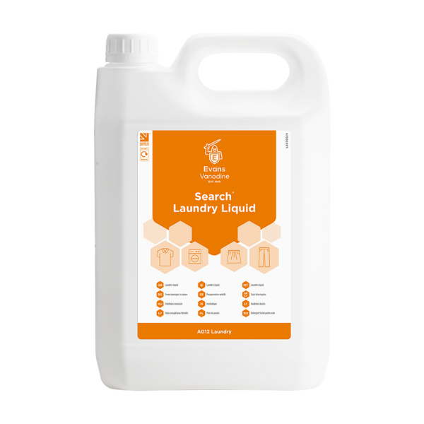 Evans Search 5L Heavy Duty Laundry Liquid - Concentrated Biological Detergent for Removing Grease, Soil, and Stubborn Stains in Professional Laundries.