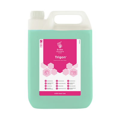 Evans Trigon Unperfumed Hand Wash 5L - Vegan Society Certified and GreenTick Rated Liquid Soap for Food Preparation Areas and Healthcare.