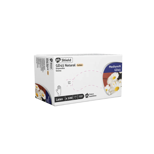 GD45 natural latex powdered disposable gloves box of 100 for workplace hygiene and cleaning tasks