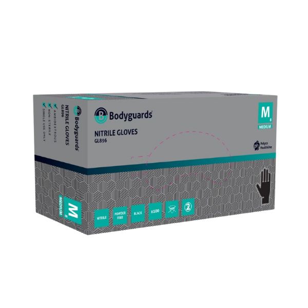 GL896 black nitrile examination gloves powder free box of 100 superior strength disposable gloves