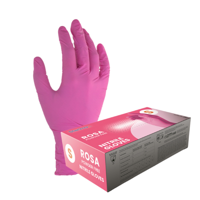 Pink nitrile powder free disposable gloves box of 100 for food preparation, cleaning and hygiene use