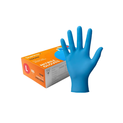 Teknik Blue Nitrile Powder-Free Gloves Large Box of 100 Disposable Medical Grade Gloves