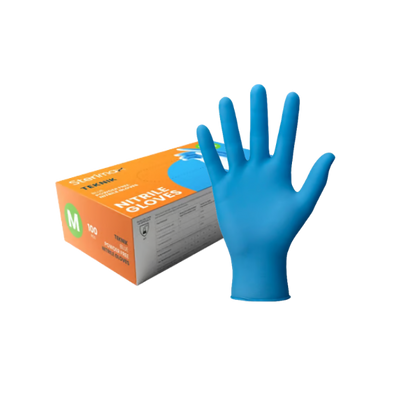 Teknik blue nitrile powder-free gloves medium box of 100 disposable gloves for hygiene and industrial use