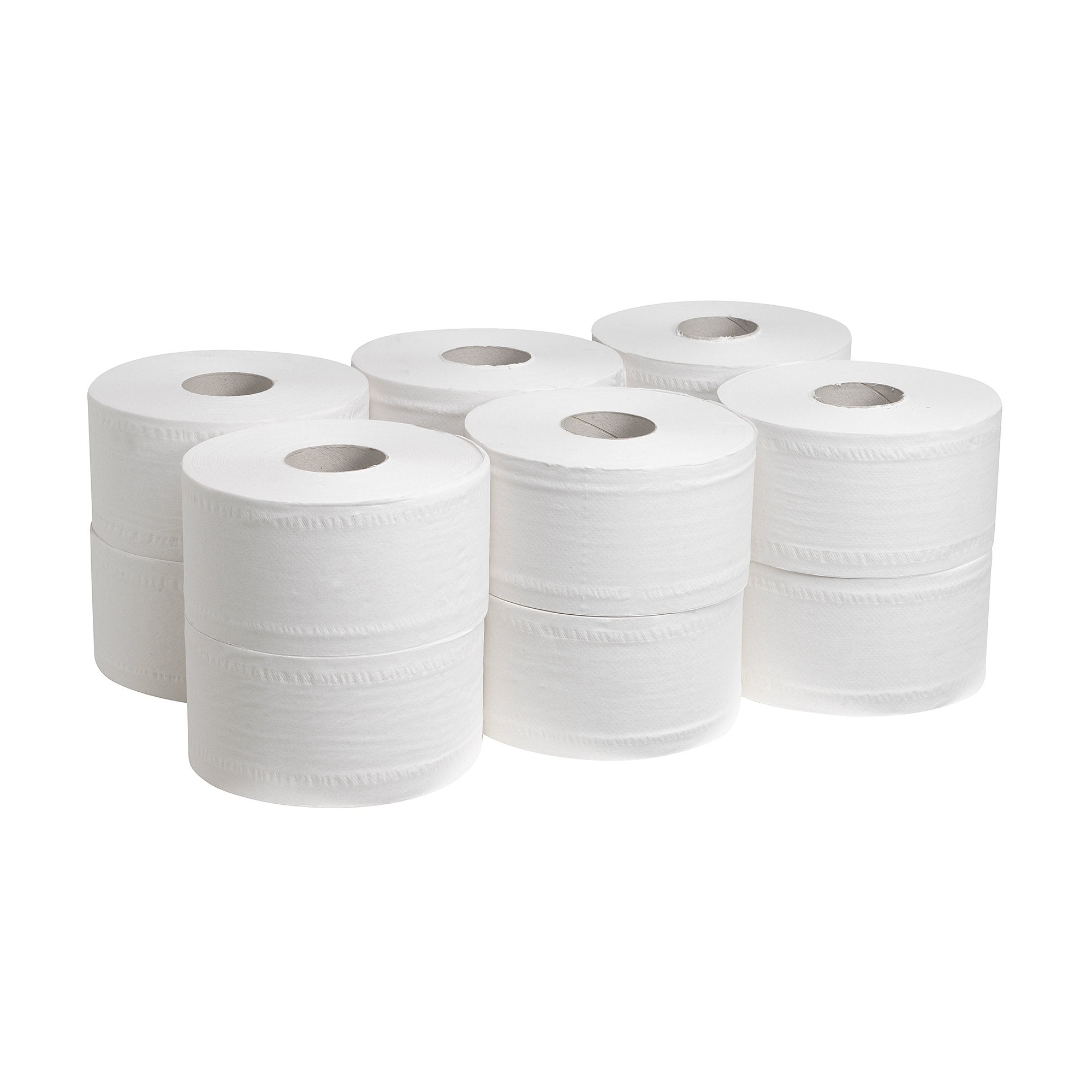 White 2 ply Recycled  Mini Jumbo Toilet Roll 60mm Core x 12