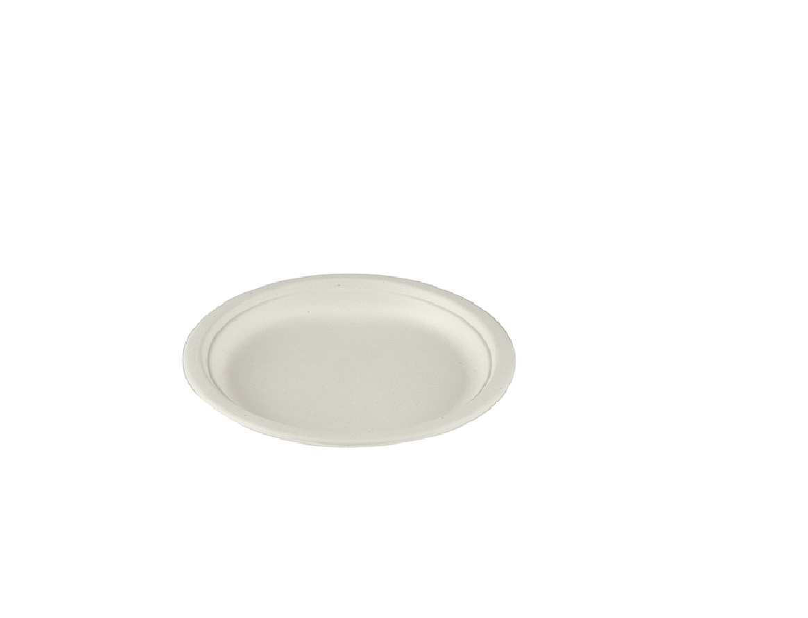 7" White Bagasse Paper Plate