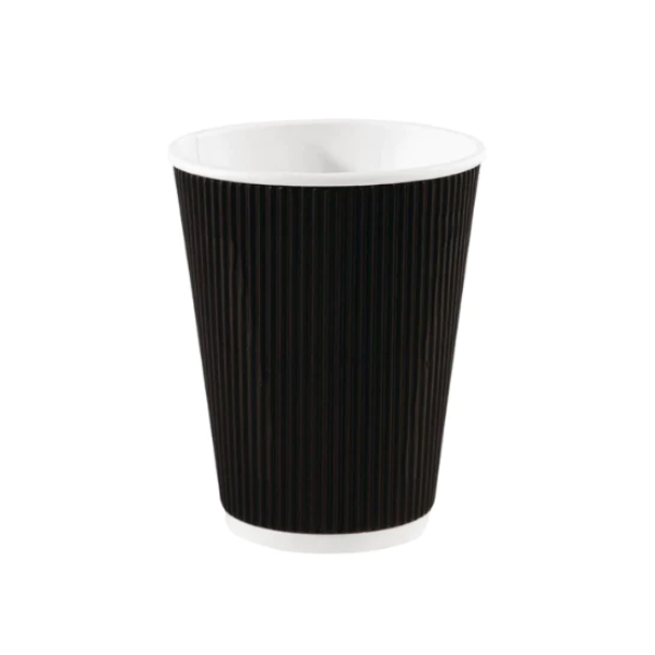 12oz Tall  Black Ripple Paper Cups Recyclable x 500