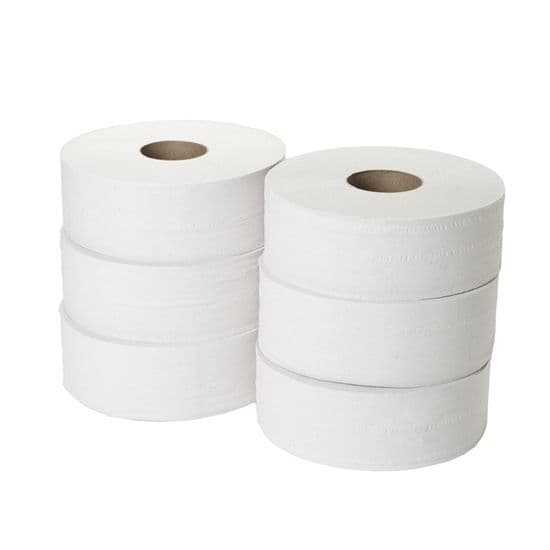White 2ply Recycled Maxi Jumbo Toilet Roll 60mm Core x 6